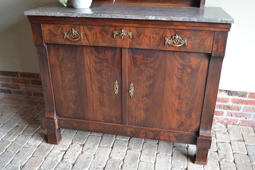 Antique Empire Mahogany Folding Buffet with Marble Top for sale at Pamono