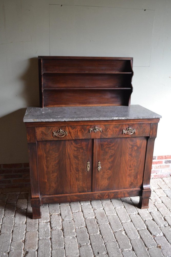 Antique Empire Mahogany Folding Buffet with Marble Top for sale at Pamono