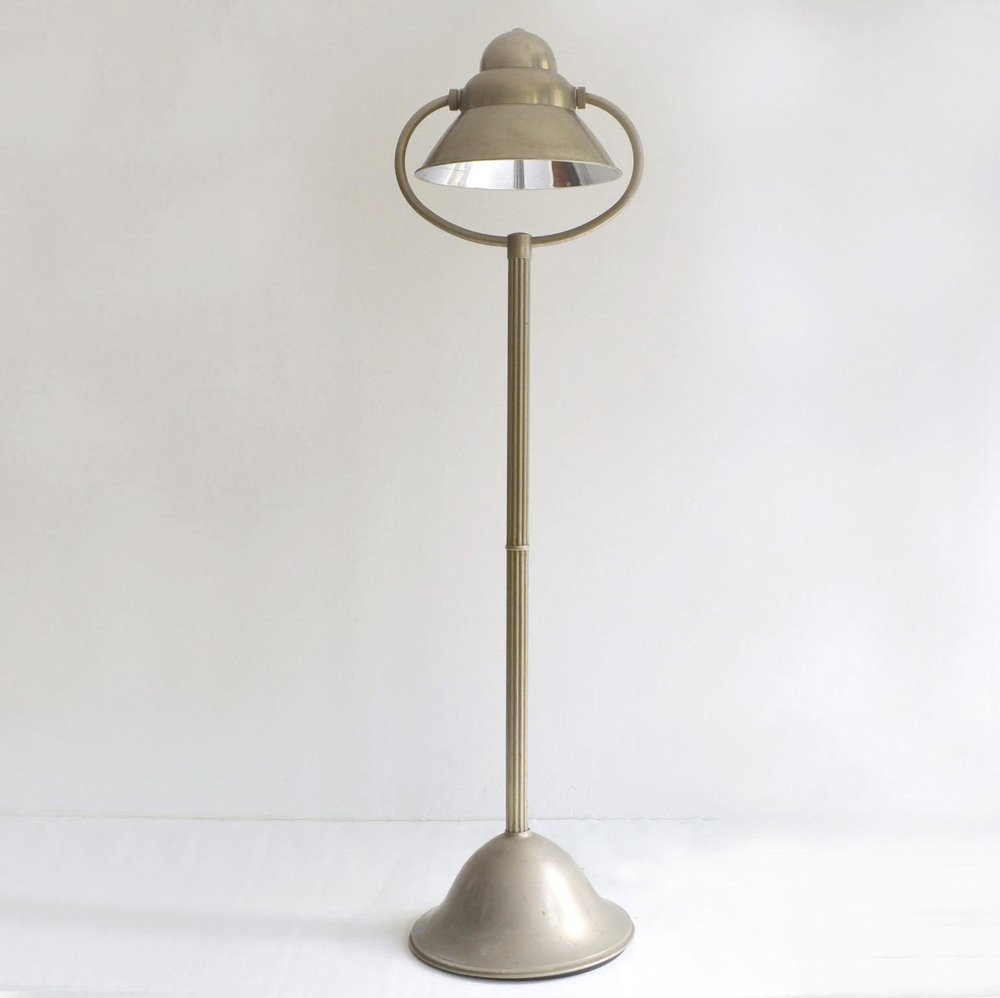 Art Deco Floor Lamp with Adjustable Nickel Shade attributed to Gispen