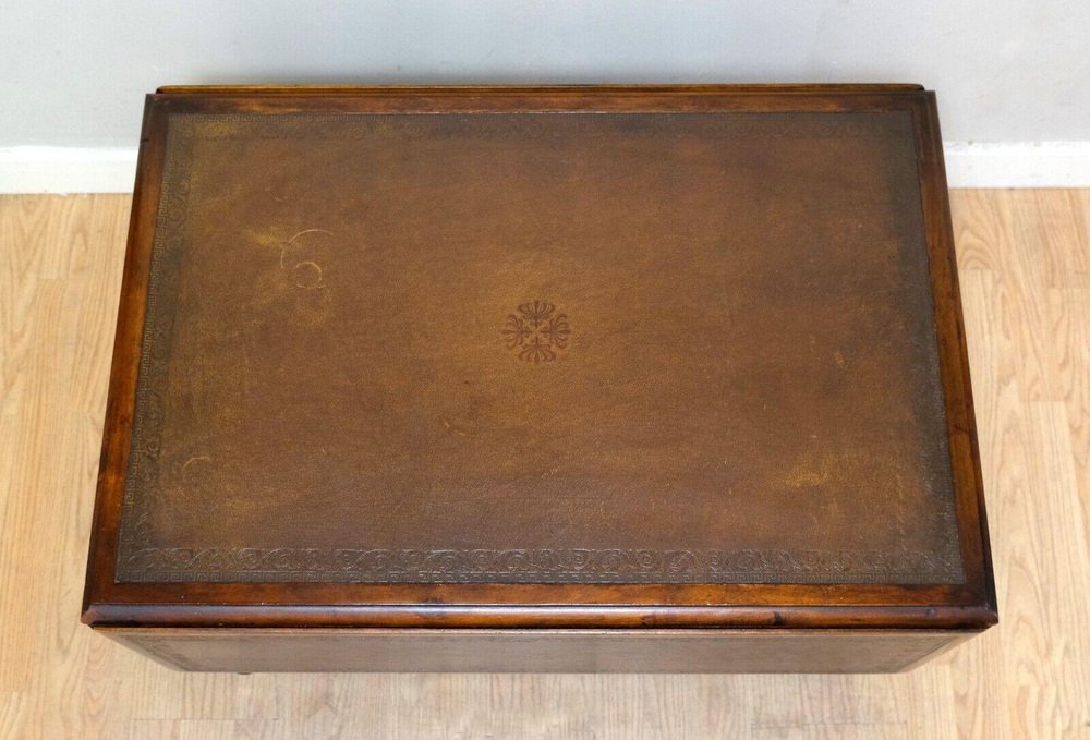 Brown Drop Leaf Coffee Table with Leather Top & Gate Legs attributed to