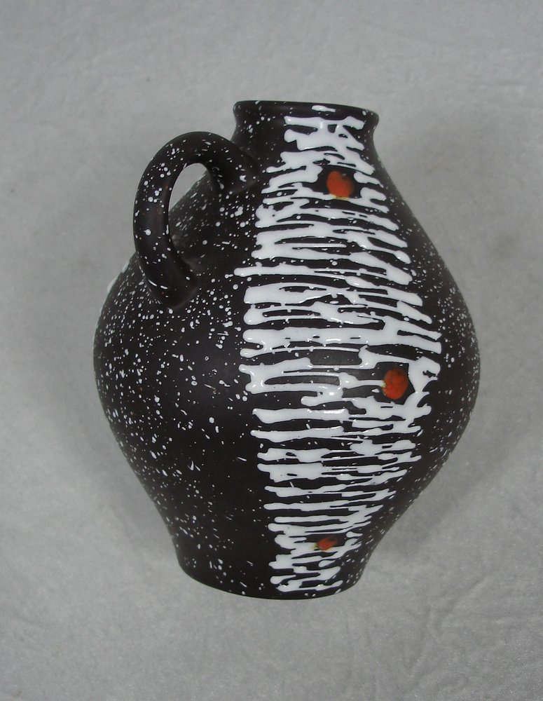 German Ceramic Drip Glaze Brown with White Stripes & Red Dots No. 650