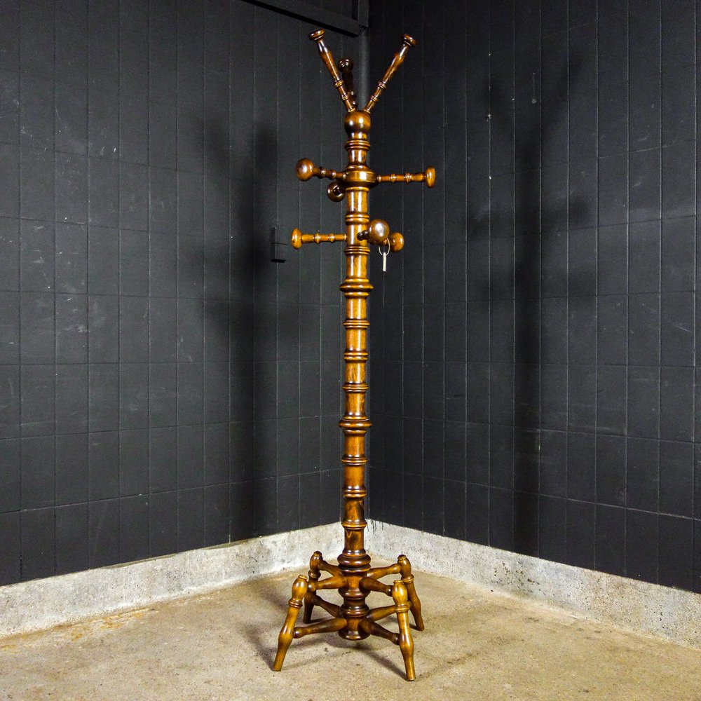 Vintage Wooden Standing Coat Rack, 1920s for sale at Pamono