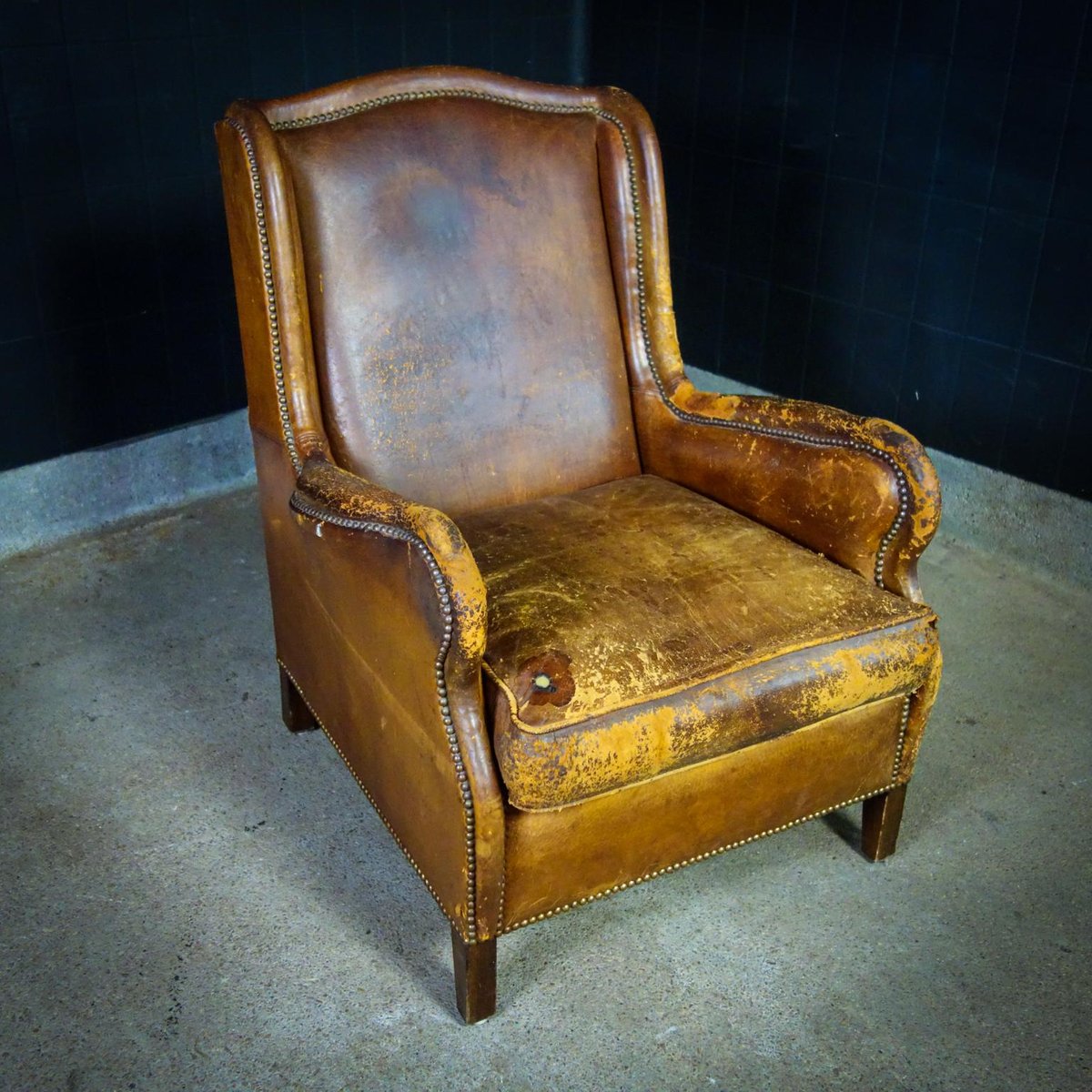 Vintage Leather Wingback Armchair for sale at Pamono
