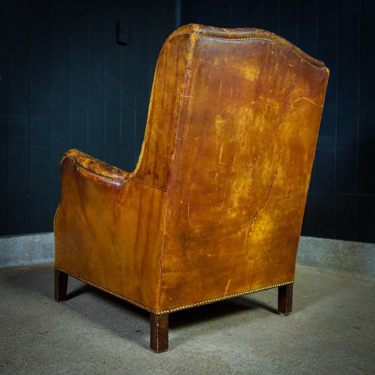 Vintage Leather Wingback Armchair for sale at Pamono