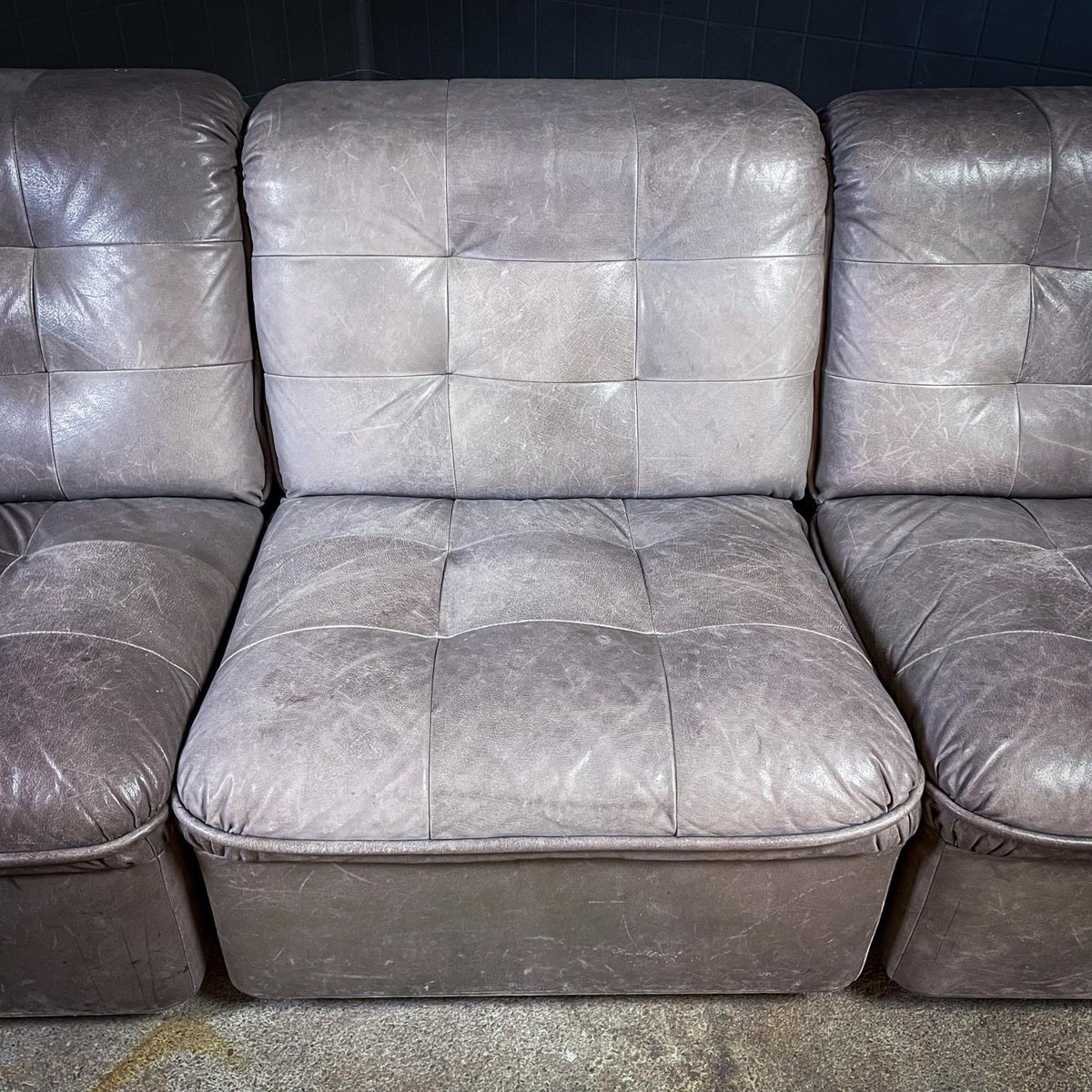 MidCentury Gray Leather Modular Sofa, Set of 5 for sale at Pamono