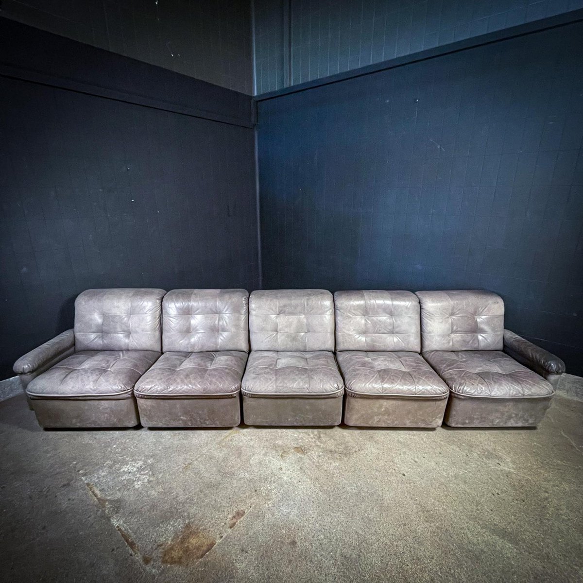 MidCentury Gray Leather Modular Sofa, Set of 5 for sale at Pamono
