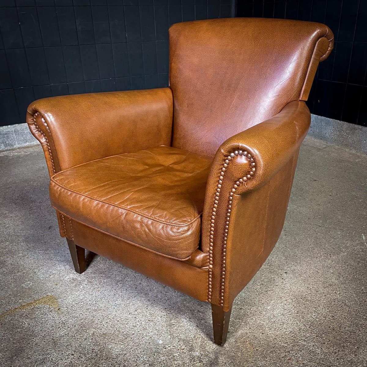 Vintage Cognac Skai Leather Armchair for sale at Pamono