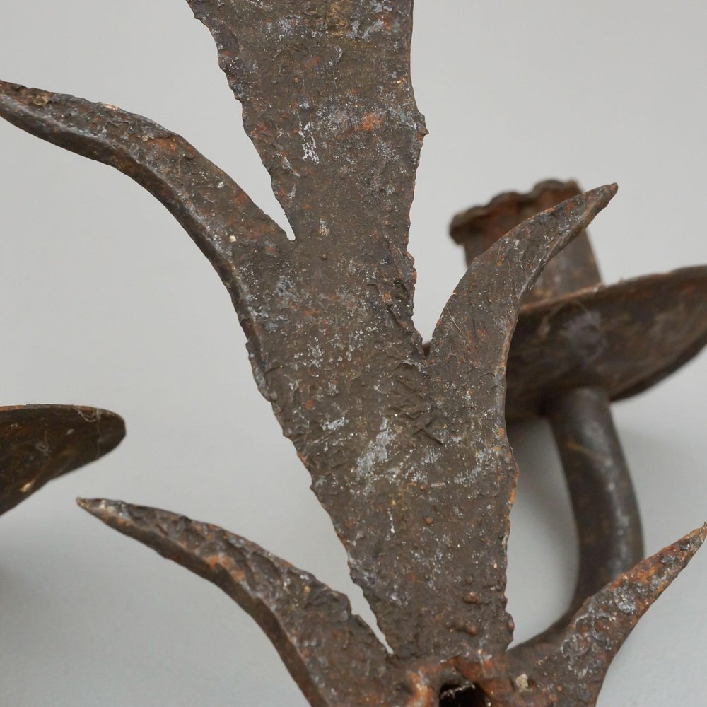 Antique Rustic Spanish Wrought Iron Wall Chandelier for sale at Pamono