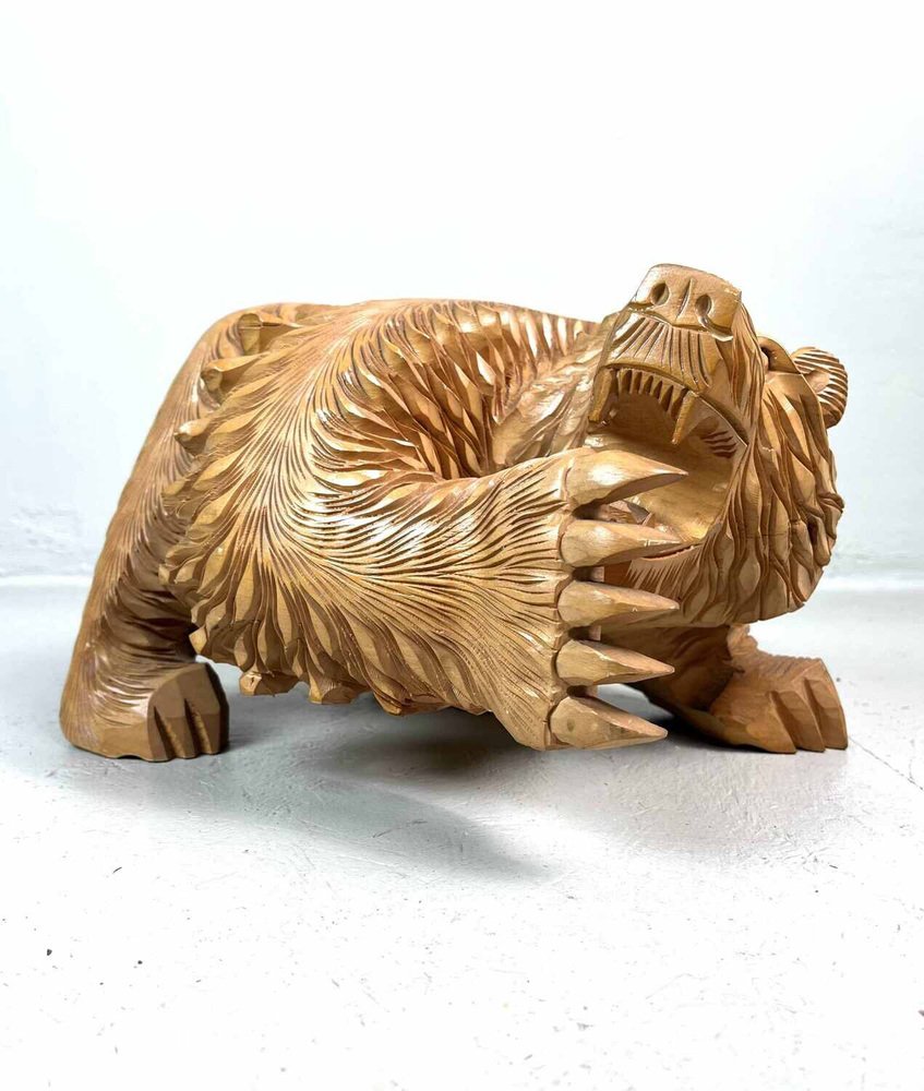 Ancien Ours En Bois Sculpté Et Peint Main – Jouet Folklorique – Vieux Charme