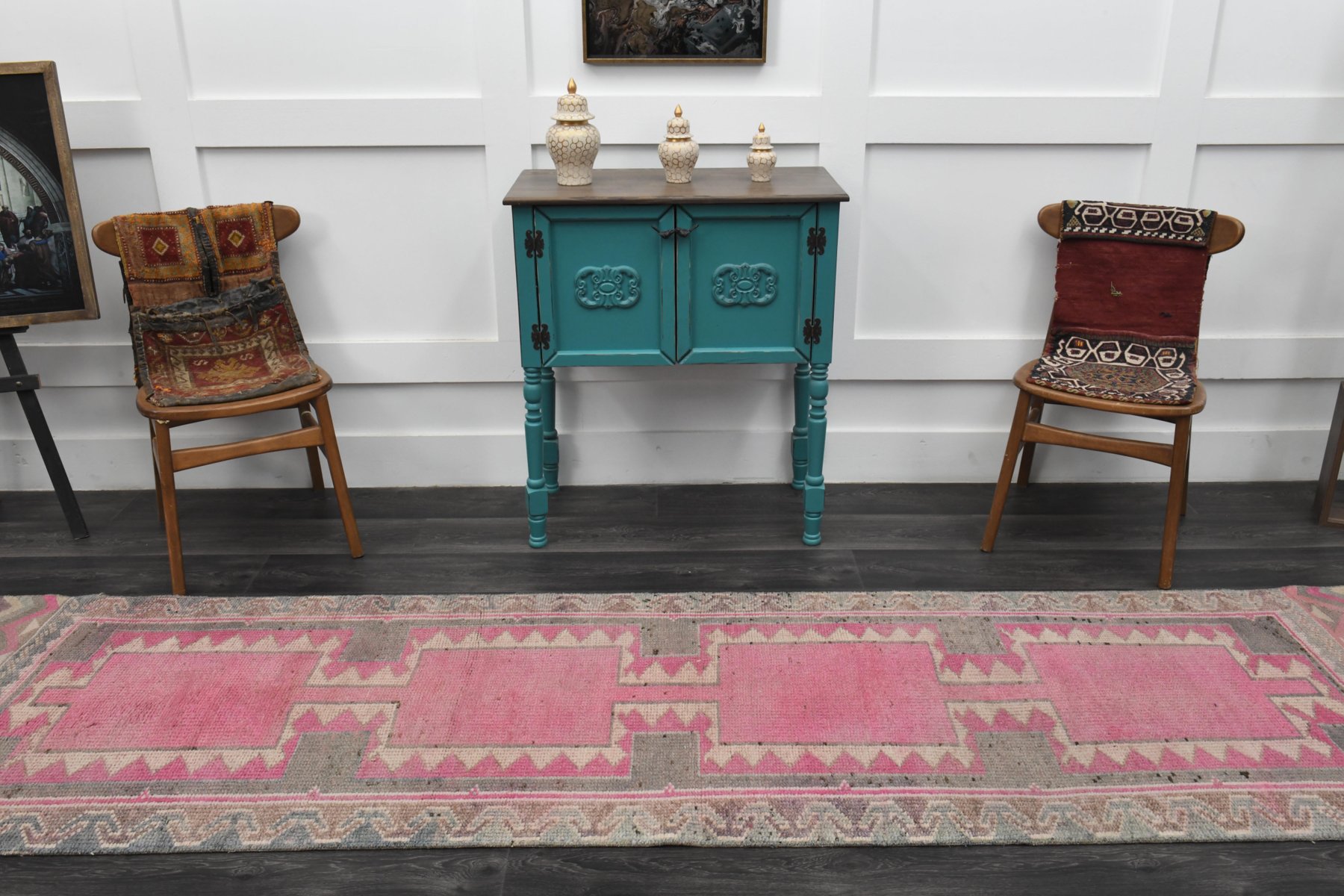 Vintage Turkish Hot Red Pink Runner Rug, 1960s for sale at Pamono