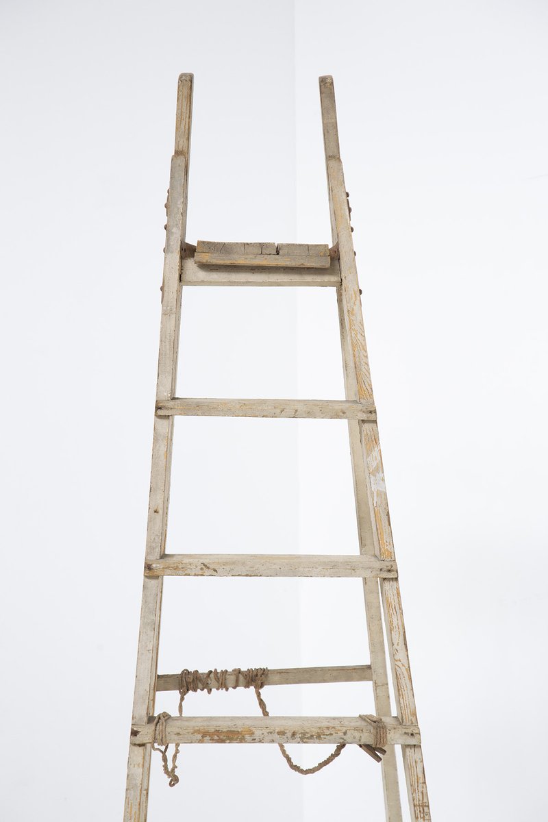 Large Antique Italian White Wood Ladder, 1920s for sale at Pamono