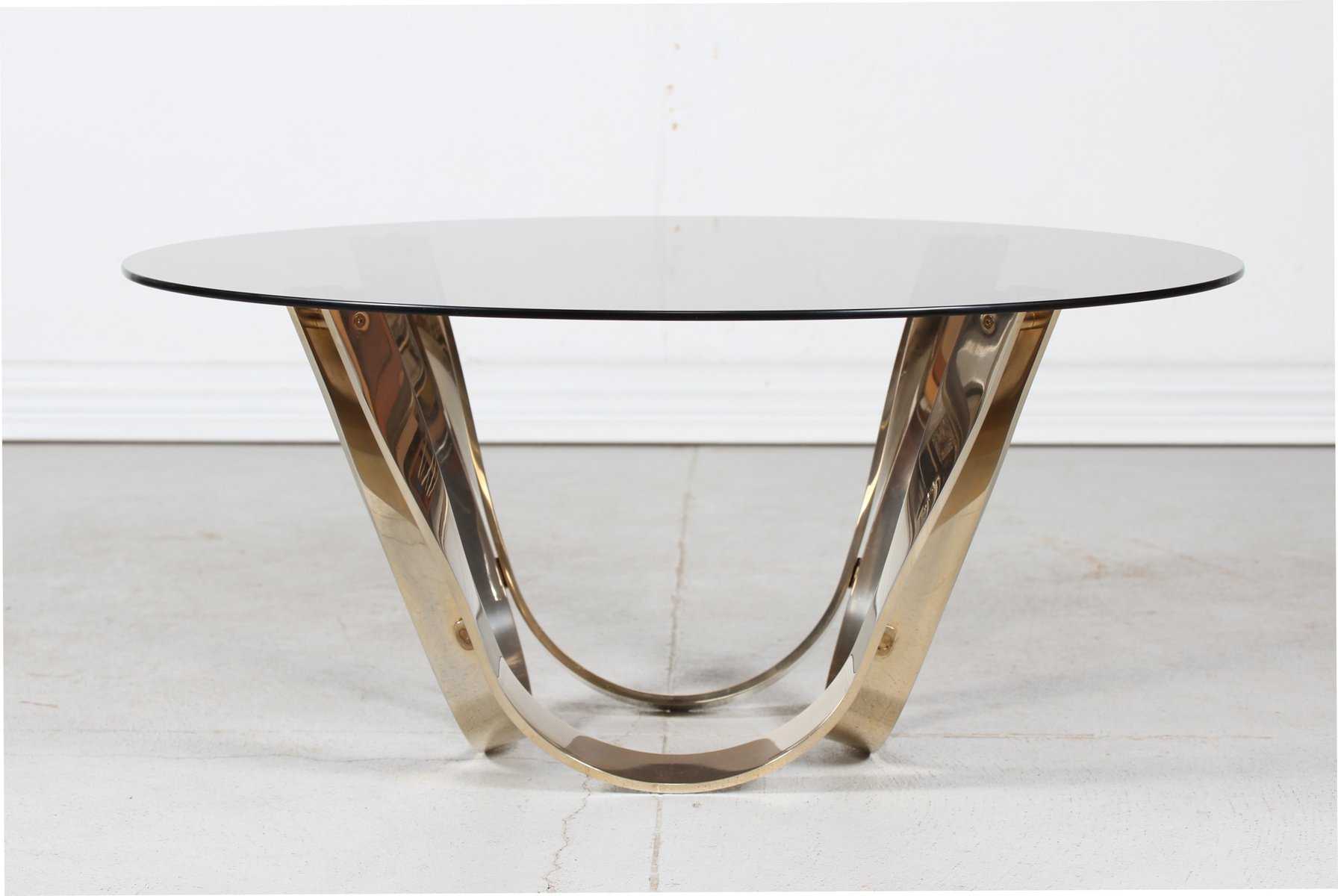 Smoked Glass Top and Brass Coffee Table Frame by Roger Sprunger for ...