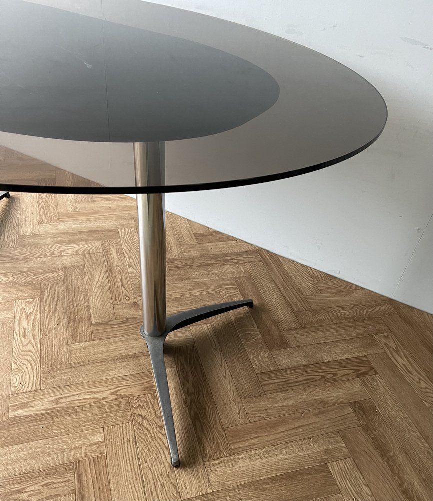 Vintage Smoked Glass Dining Table and Swivel Chairs, Set of 5 for sale