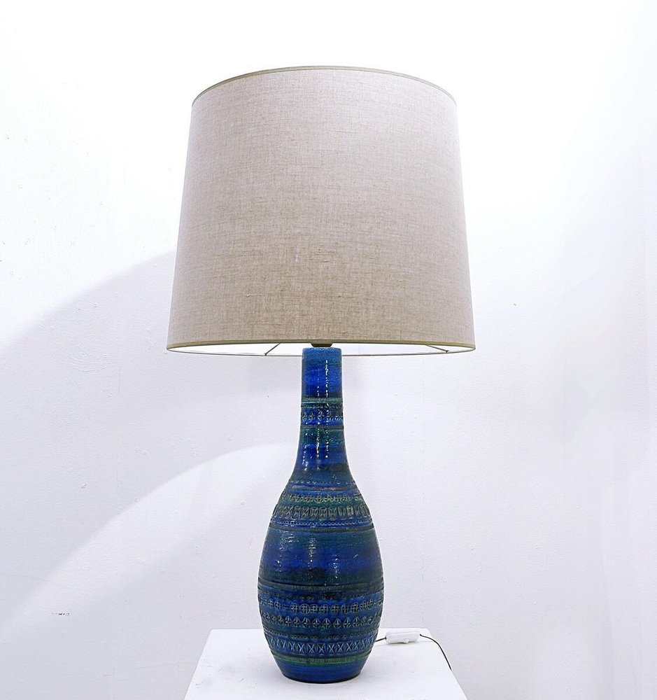 Blue Pottery Table Lamp attributed to Aldo Londi for Bitossi Rimini