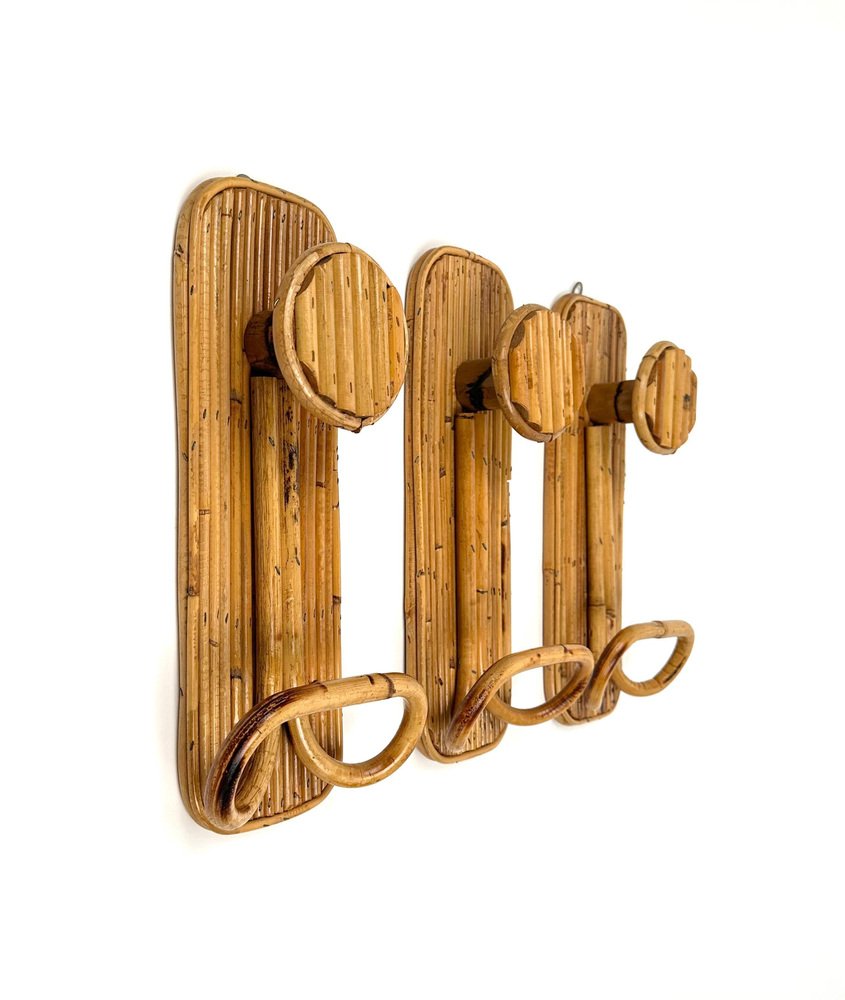 Coat Rack Stands in Bamboo and Rattan, Italy, 1970s, Set of 3 for sale