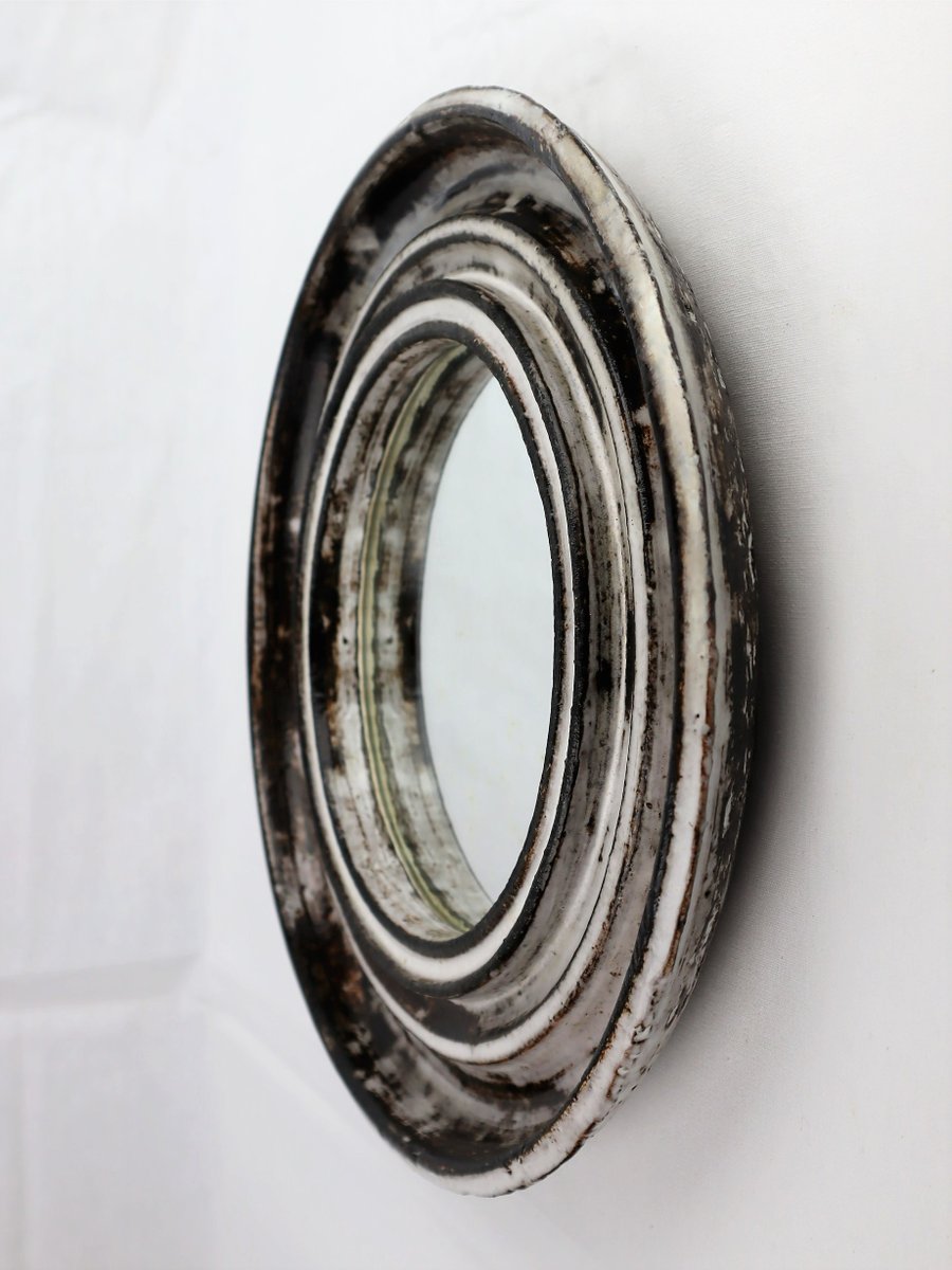 Gray and White Mirror in Vallauris Ceramic from Hofmann, 1950 for sale