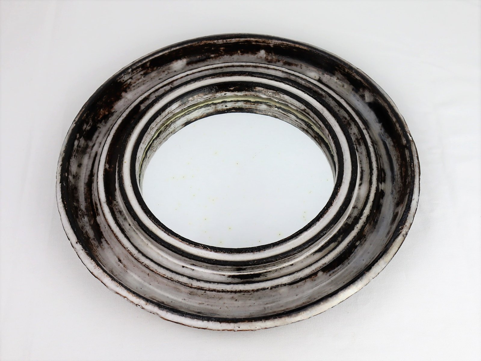 Gray and White Mirror in Vallauris Ceramic from Hofmann, 1950 for sale