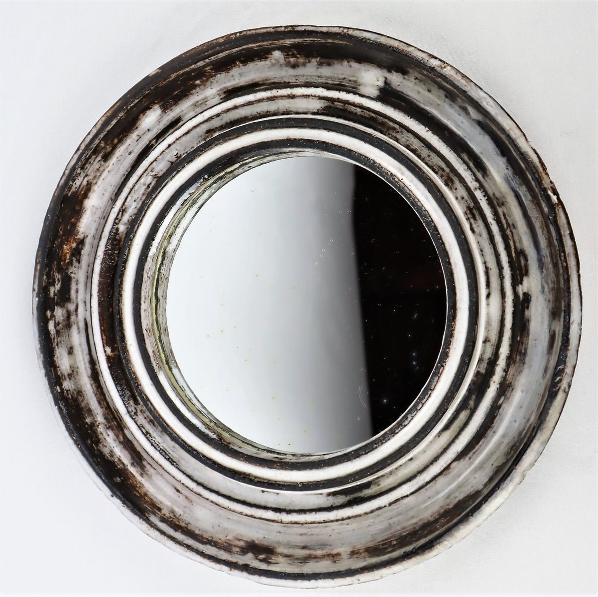 Gray and White Mirror in Vallauris Ceramic from Hofmann, 1950 for sale