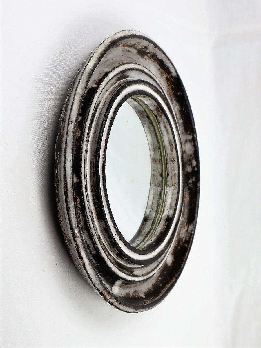 Gray and White Mirror in Vallauris Ceramic from Hofmann, 1950 for sale
