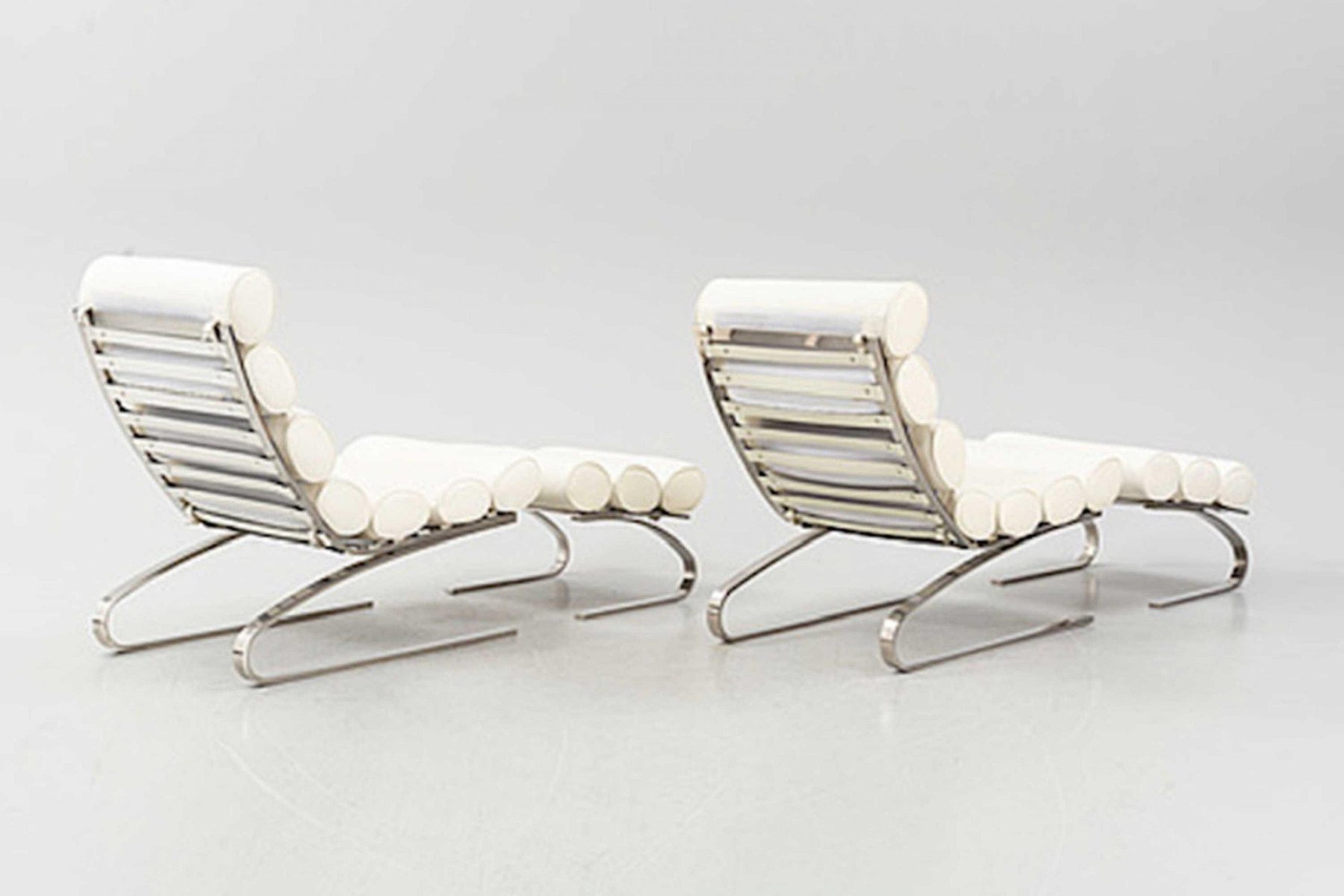 Vintage Easy Chair & Ottoman in White Leather, 1980s, Set of 2 for sale