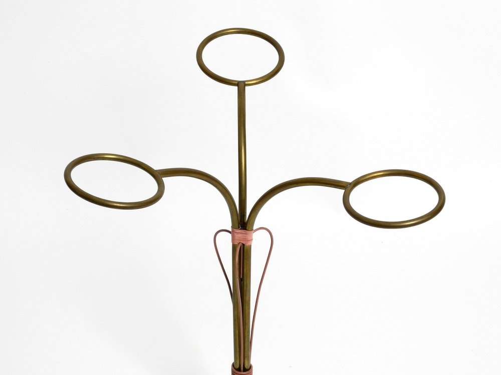 Italian Modern Brass Umbrella Stand with Glass Base, 1950s for sale at