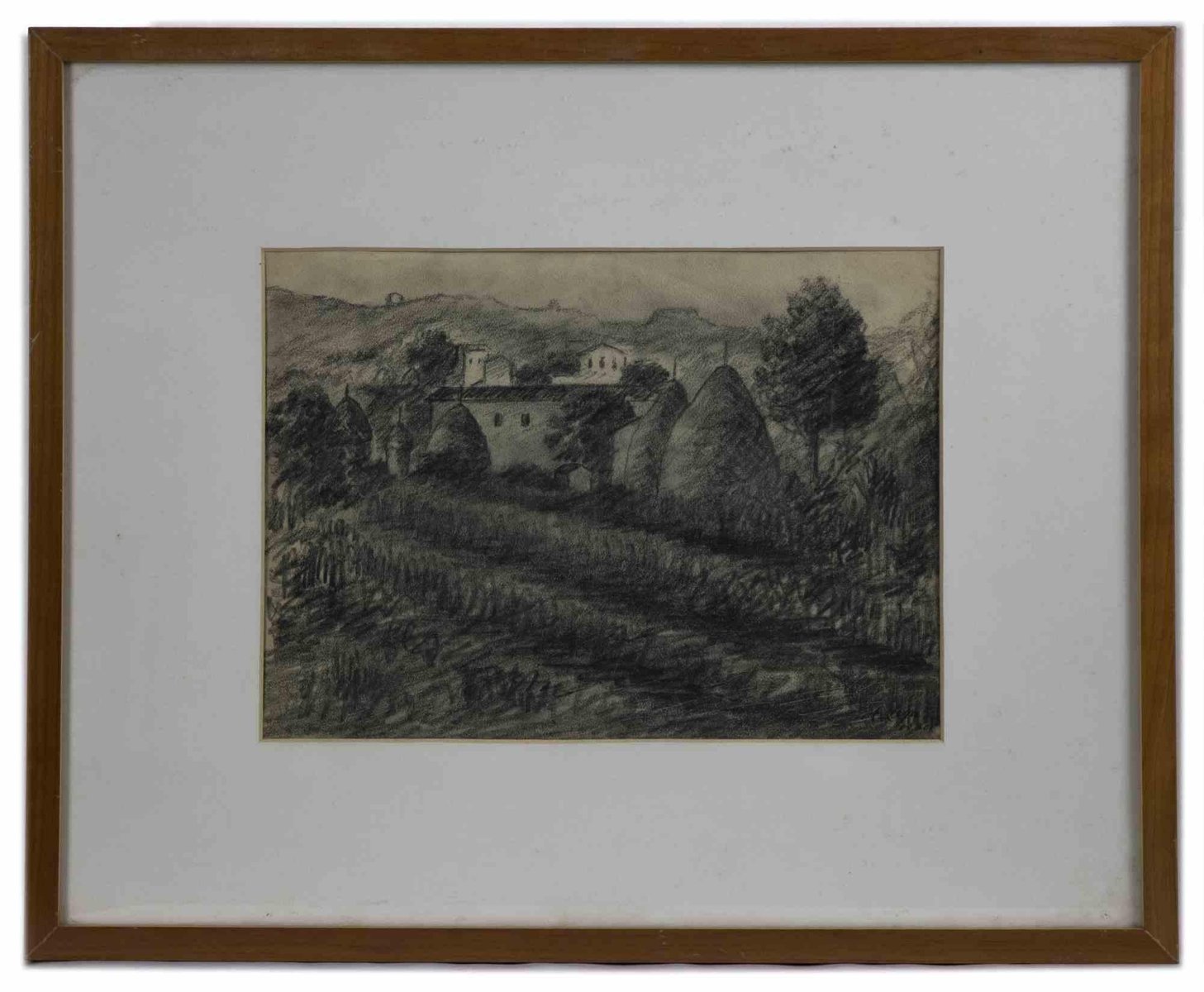 Achille Lega, Landscape, Charcoal Drawing, 1928 for sale at Pamono