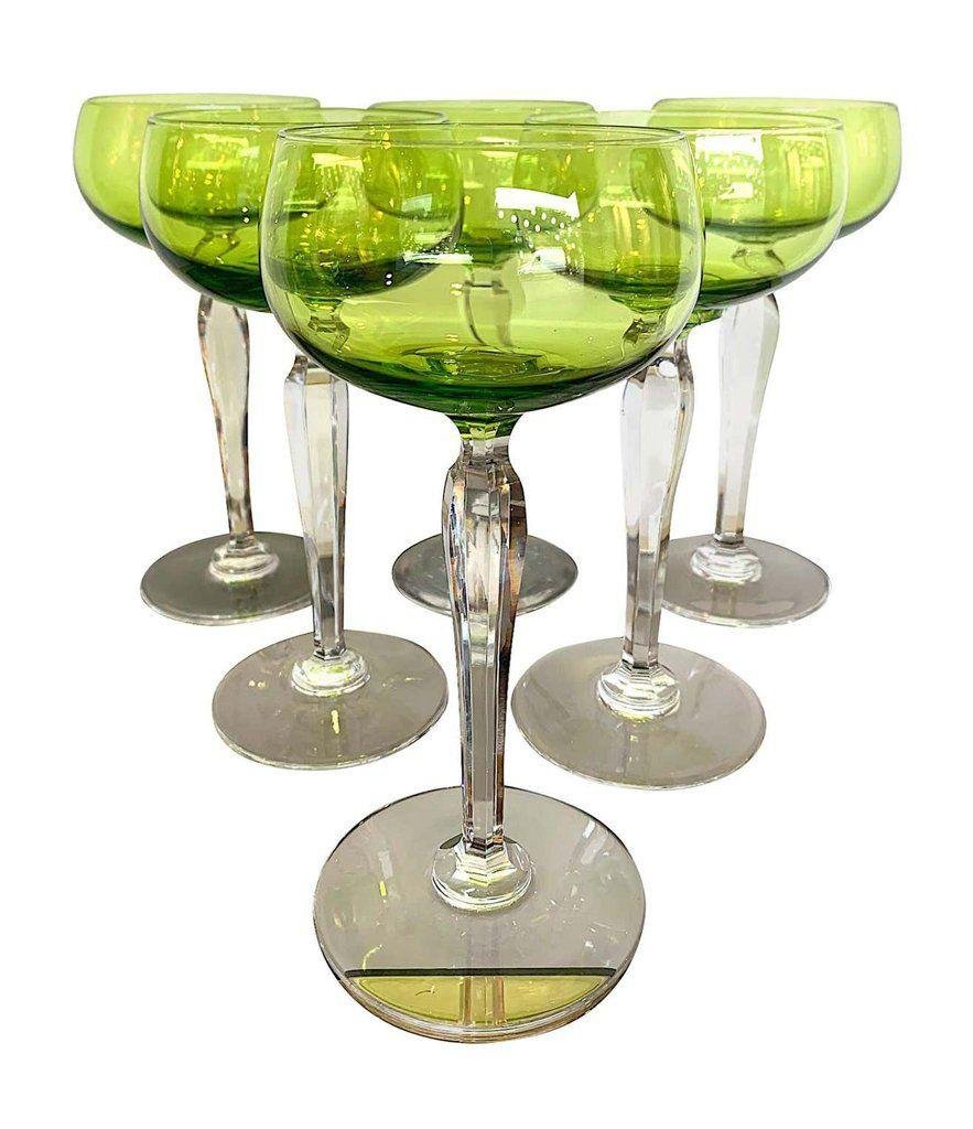 Green Crystal Hock Glasses from Val Saint Lambert, Set of 6 for sale at Pamono