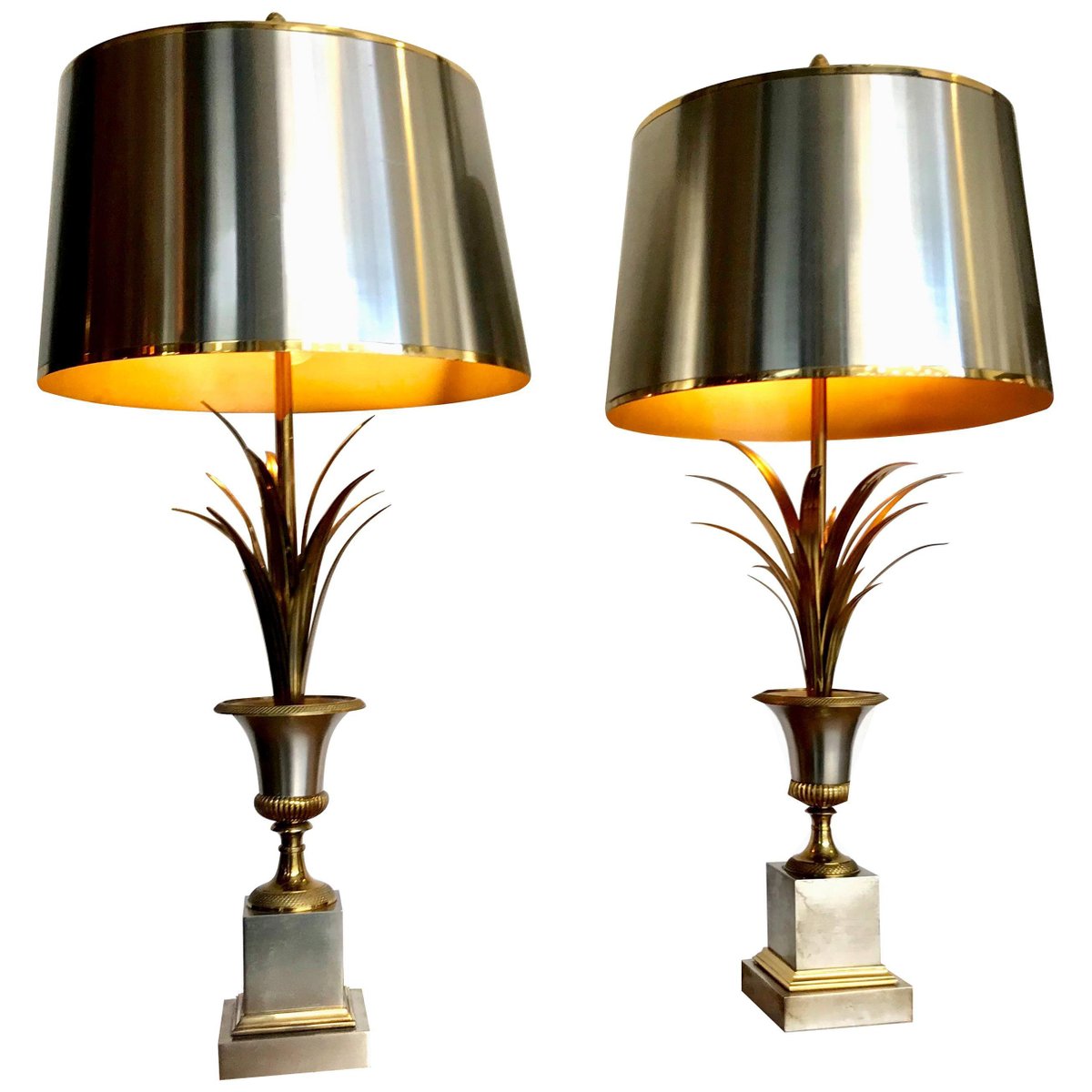 Rose Vase Lamps with Orignal Shades from Maison Charles, 1960s, Set of