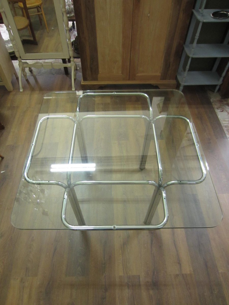 Modern Metal Glass Square Table for sale at Pamono