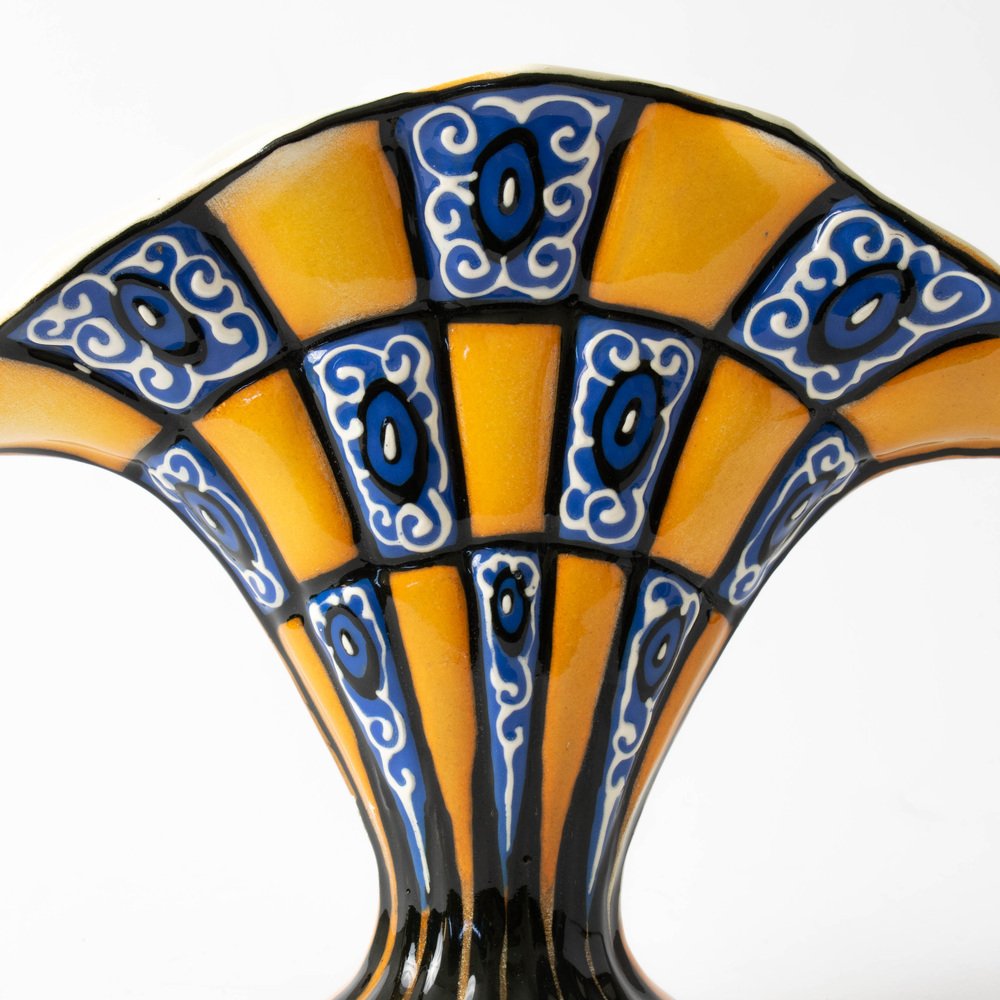 Art Deco Ceramic FanShaped Vase from Ditmar Urbach, 1920s for sale at