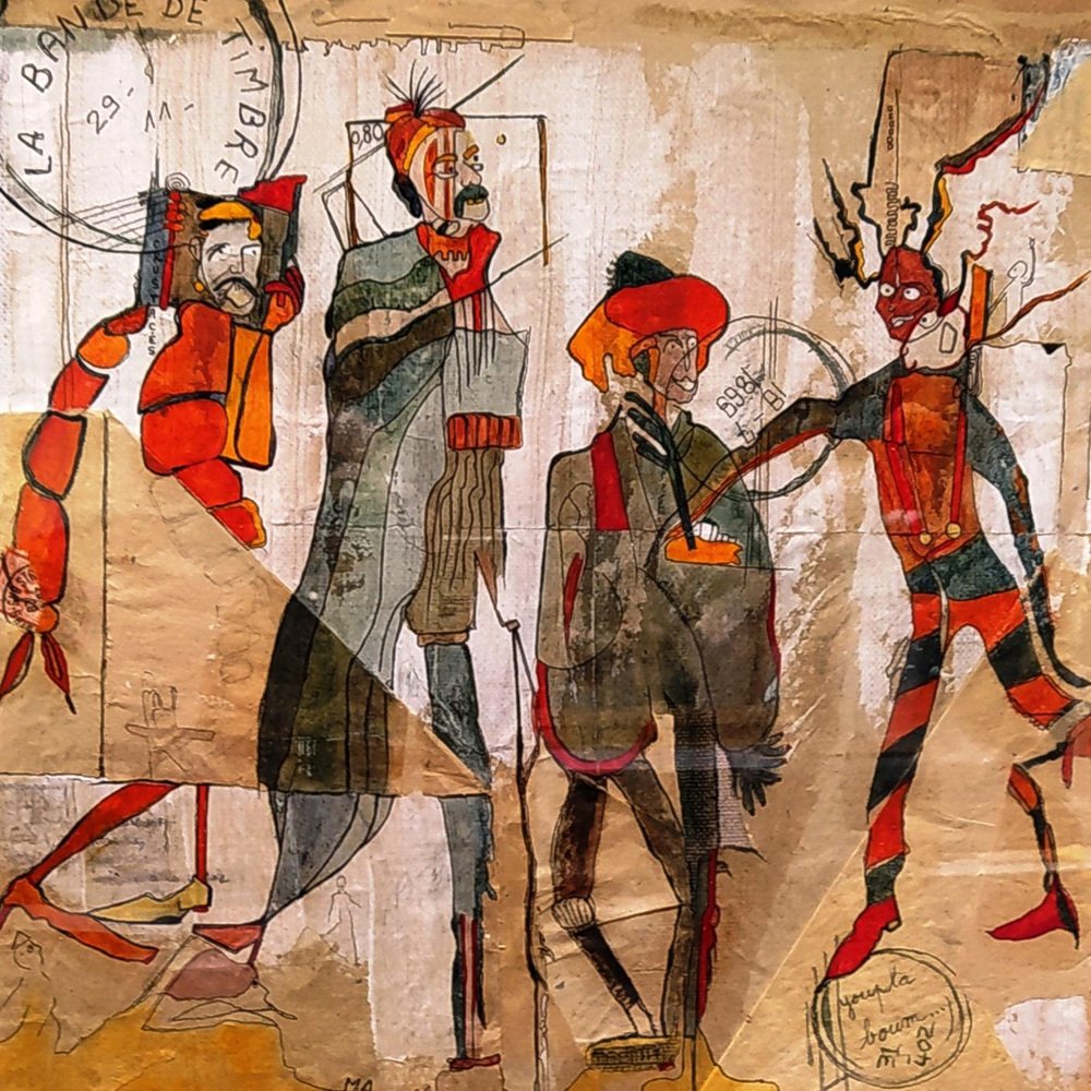 Audrey Margeridon, La Bande de Timbres, 2022, Ink & Collage on Canvas ...