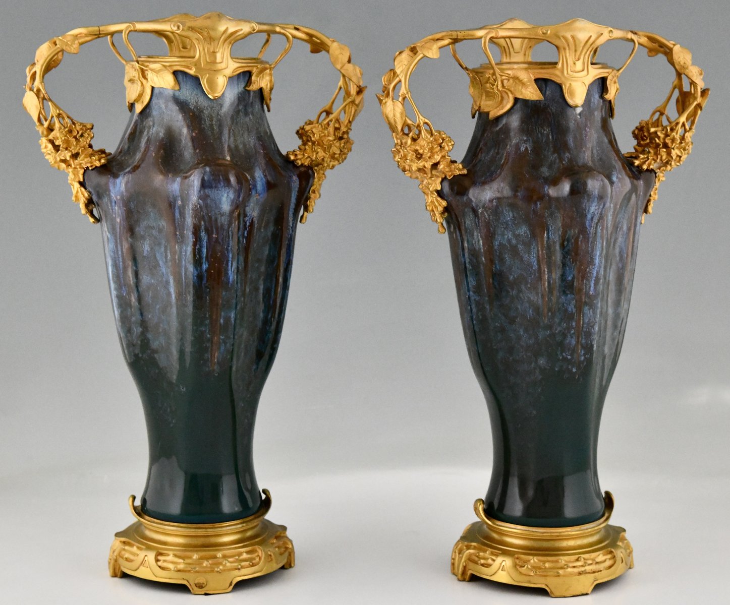 Art Nouveau Ceramic and Bronze Vases by Paul Louchet, 1900s, Set of 2