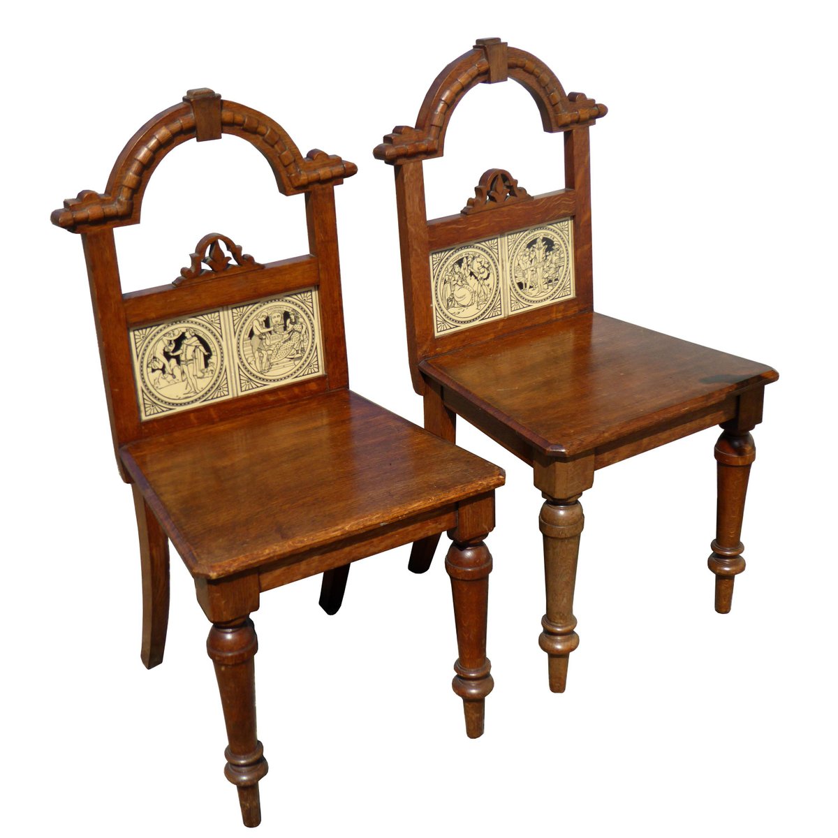 19th Century Victorian Oak Hall Chairs for sale at Pamono