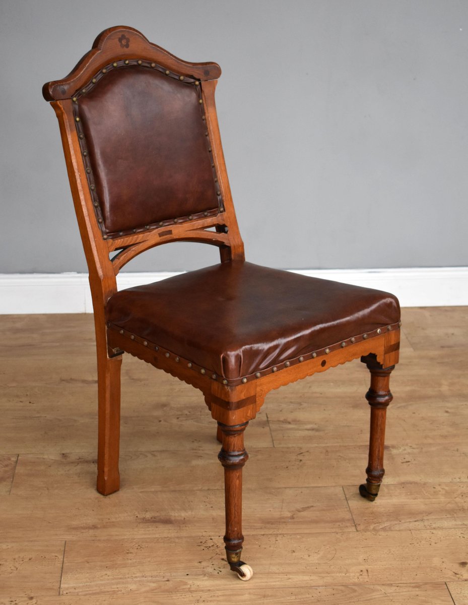 19th Century Victorian English Oak Dining Chairs, Set of 6 for sale at