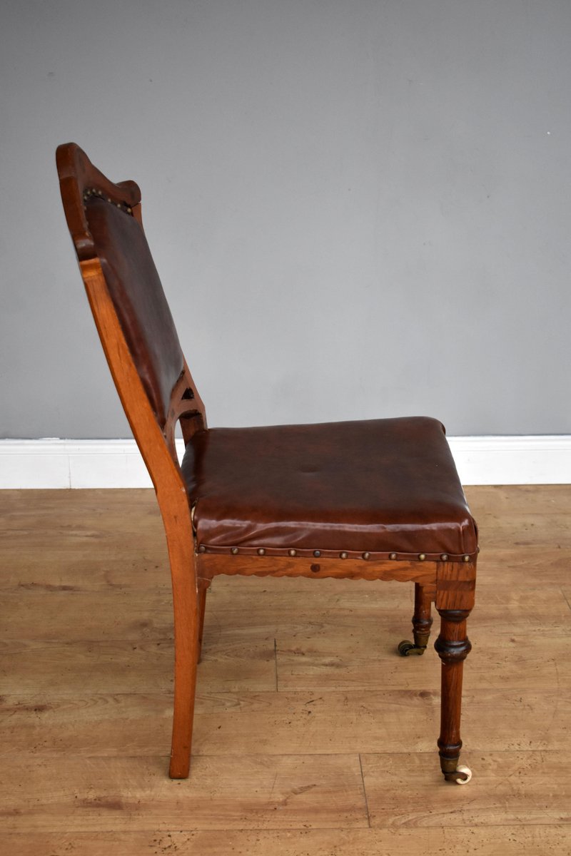 19th Century Victorian English Oak Dining Chairs, Set of 6 for sale at