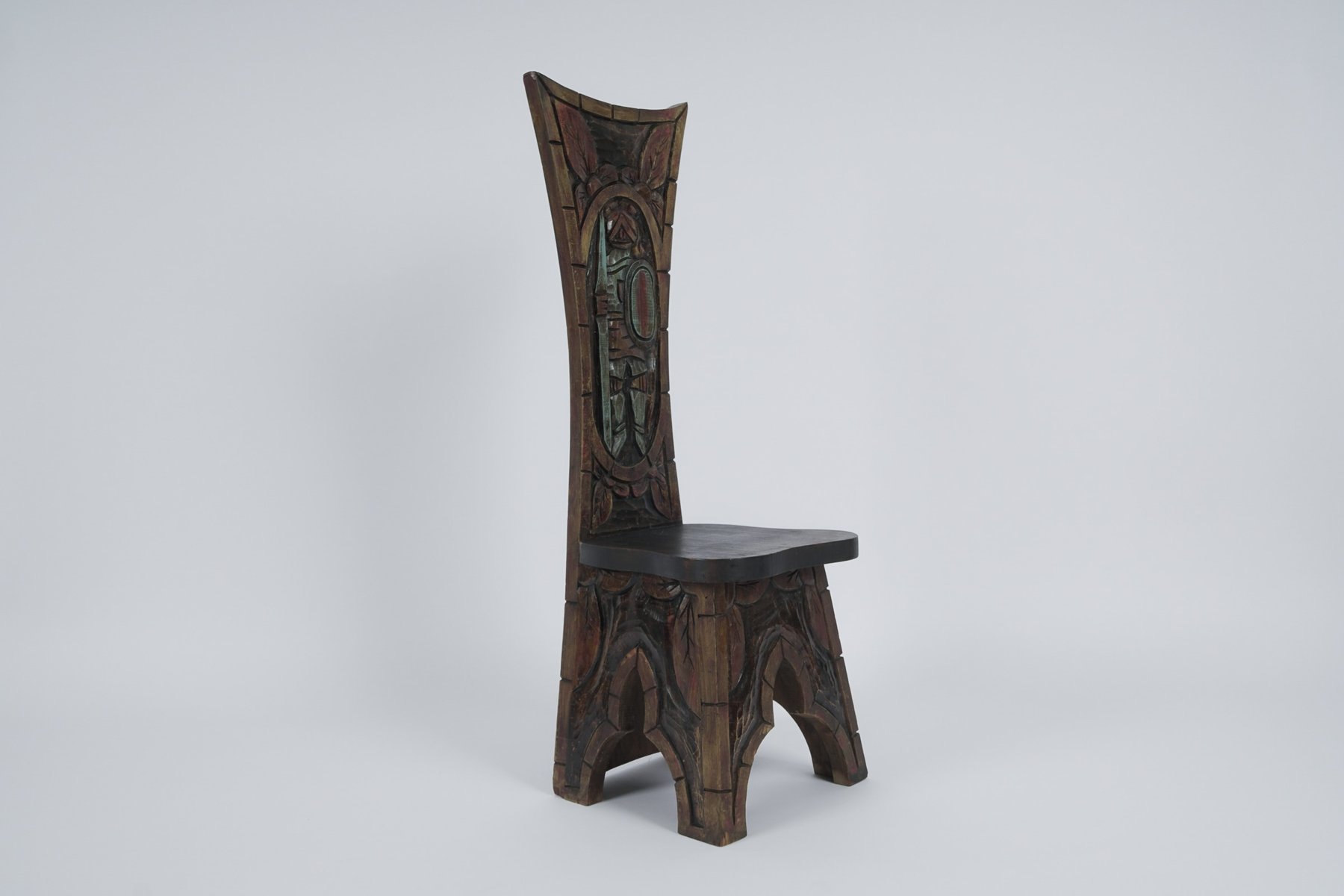 HandCarved High Back Chair, Spain, 1960s for sale at Pamono