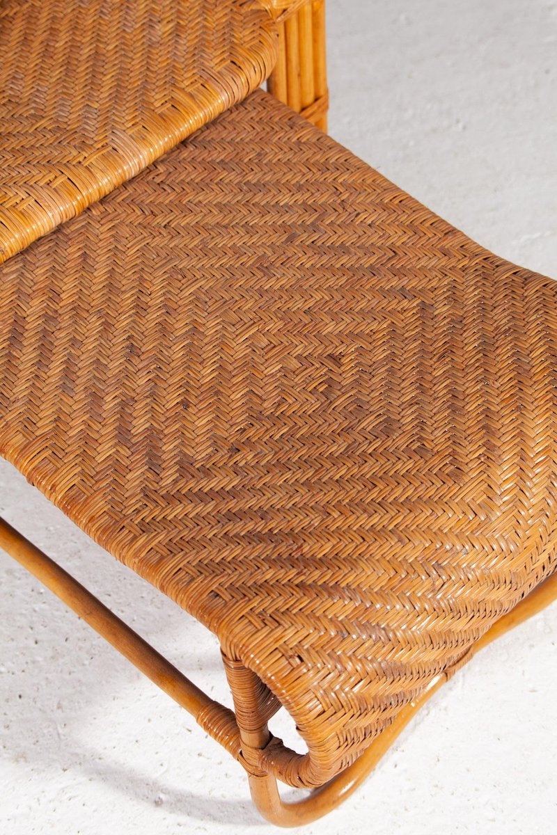 Ausziehbarer Boho Bambus Liegestuhl aus Rattan mit Zeitschriftenhalter