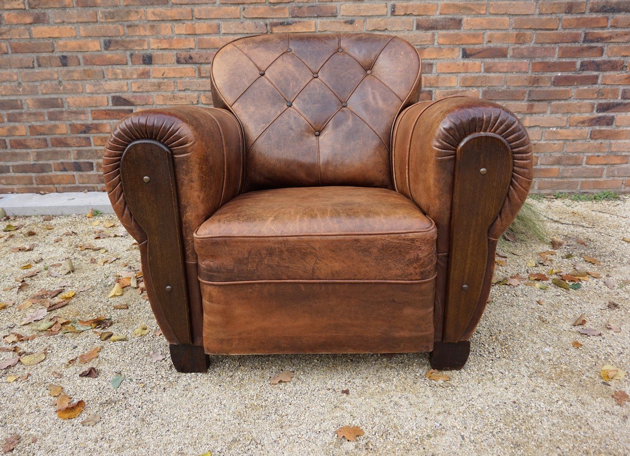 Französischer Art Deco Clubsessel aus Leder, 1930er bei Pamono kaufen