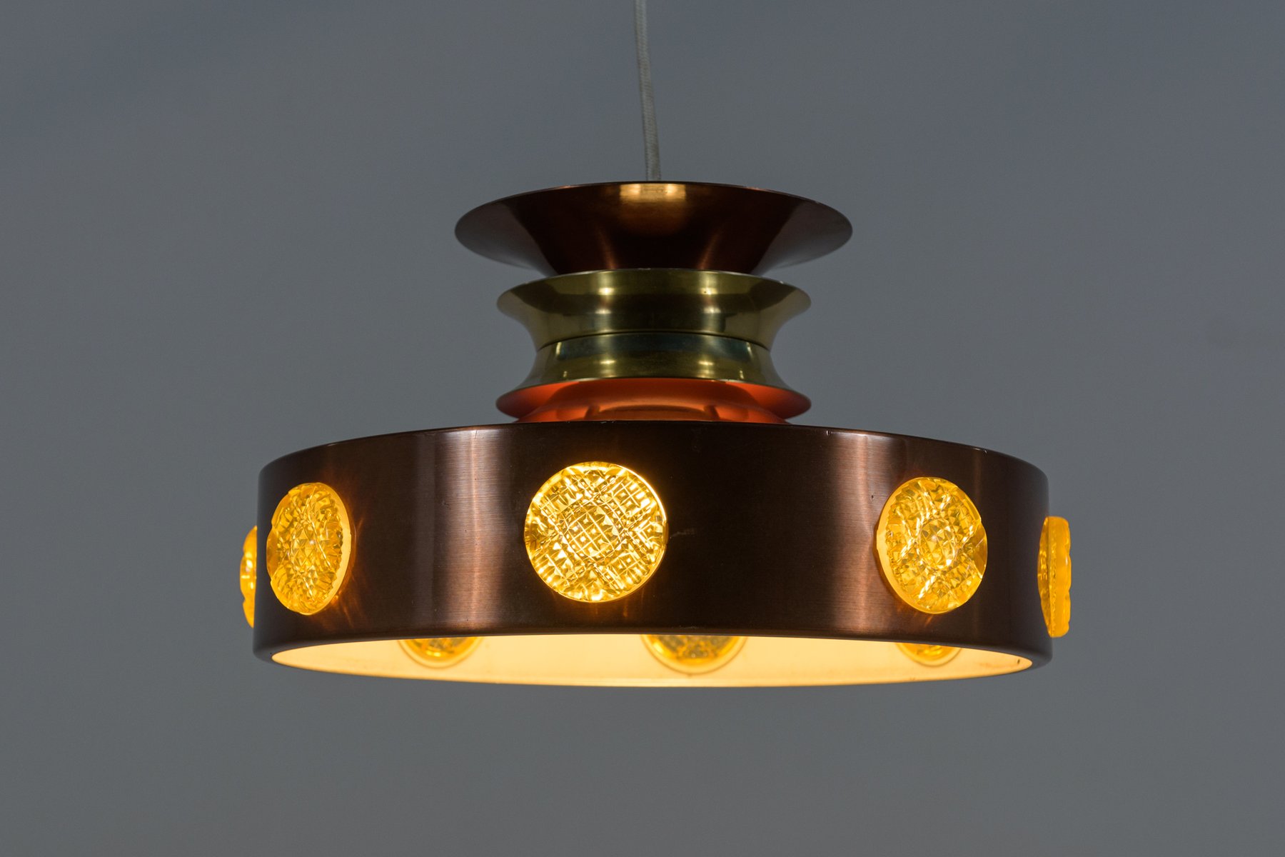 Scandinavian Copper & Glass Ceiling Lamp, Denmark, 1960s for sale at Pamono