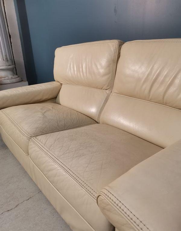 Cream Color Leather Sofa for sale at Pamono