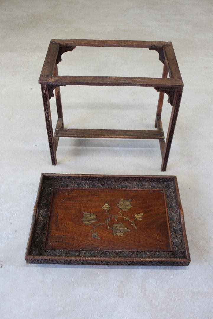 Indian Carved Teak Tray on Stand for sale at Pamono