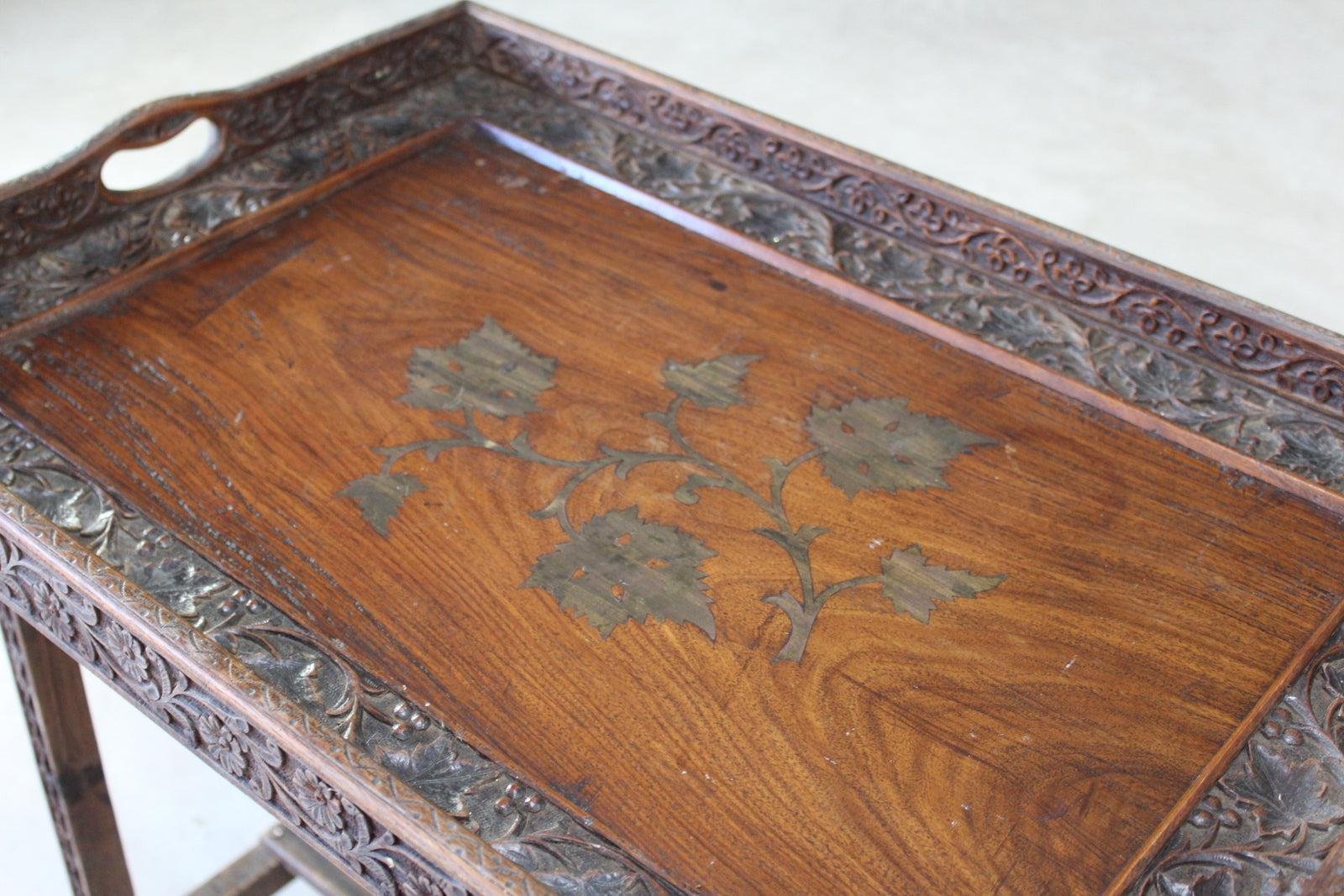 Indian Carved Teak Tray on Stand for sale at Pamono