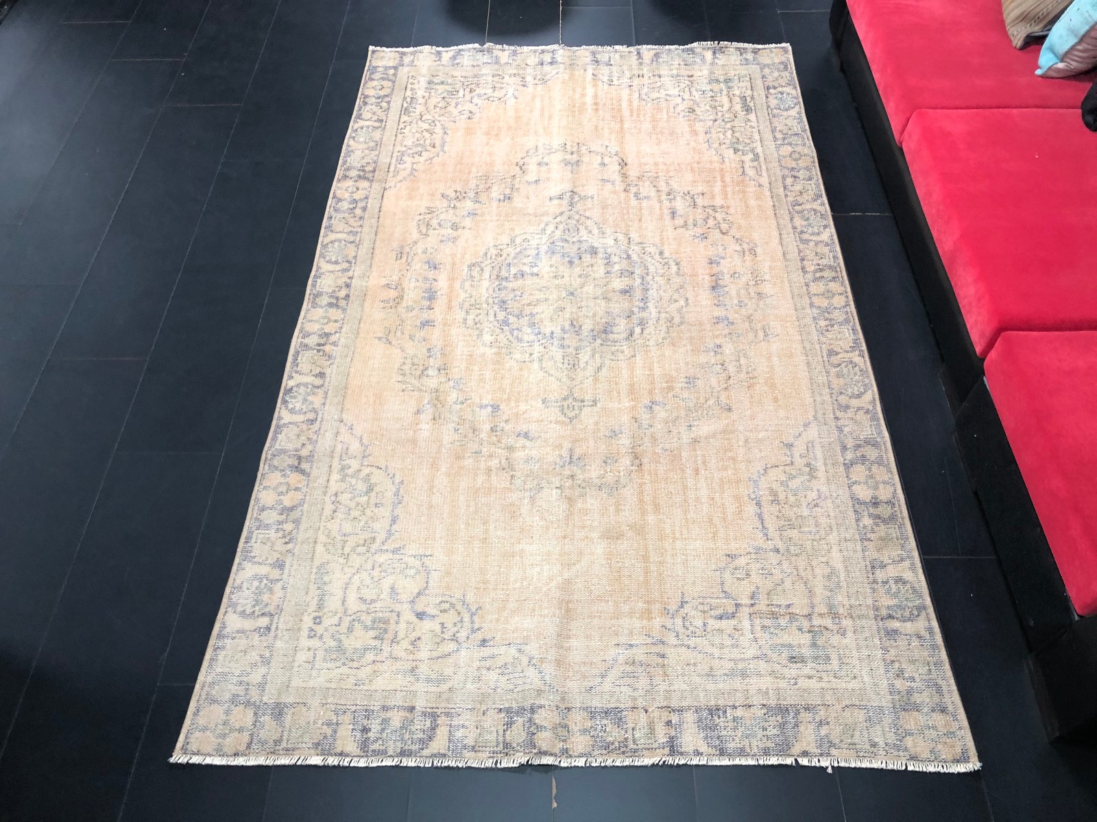 Peach and Orange Hand Woven Faded Overdyed Rug for sale at Pamono