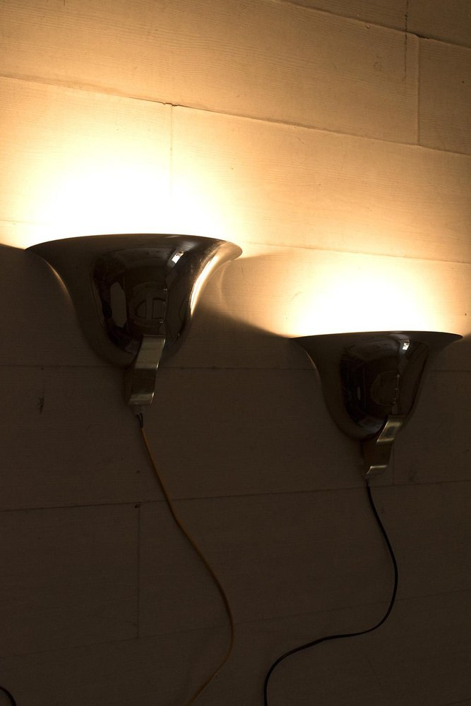 Art Deco Wall Lights in Chrome and Brass, Set of 2 for sale at Pamono