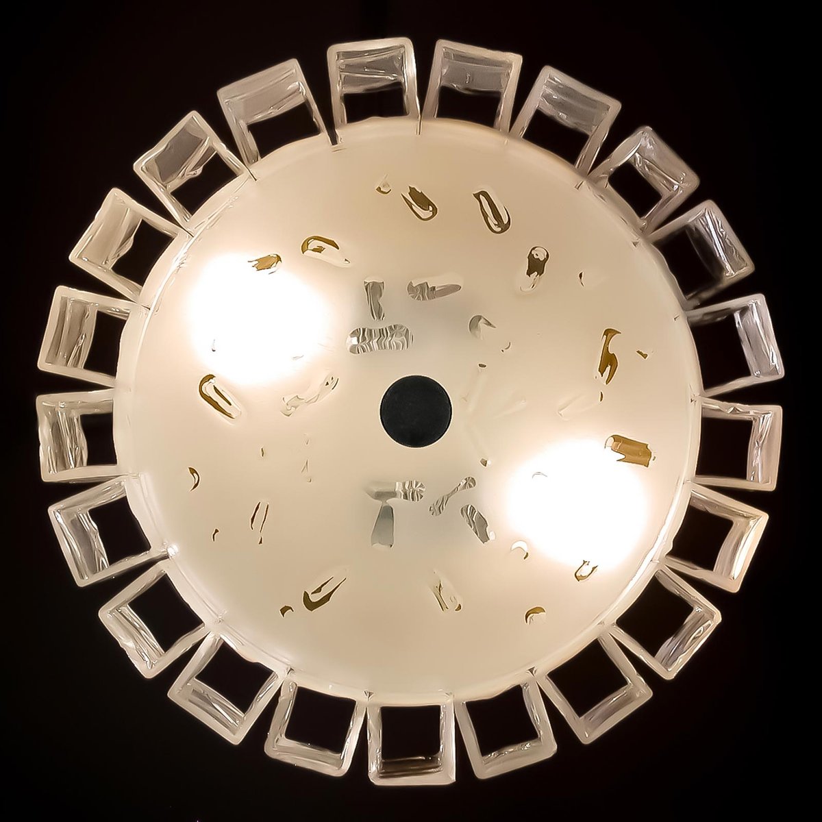 Vintage German Round Ceiling Lamp with Structured Glass Blocks from