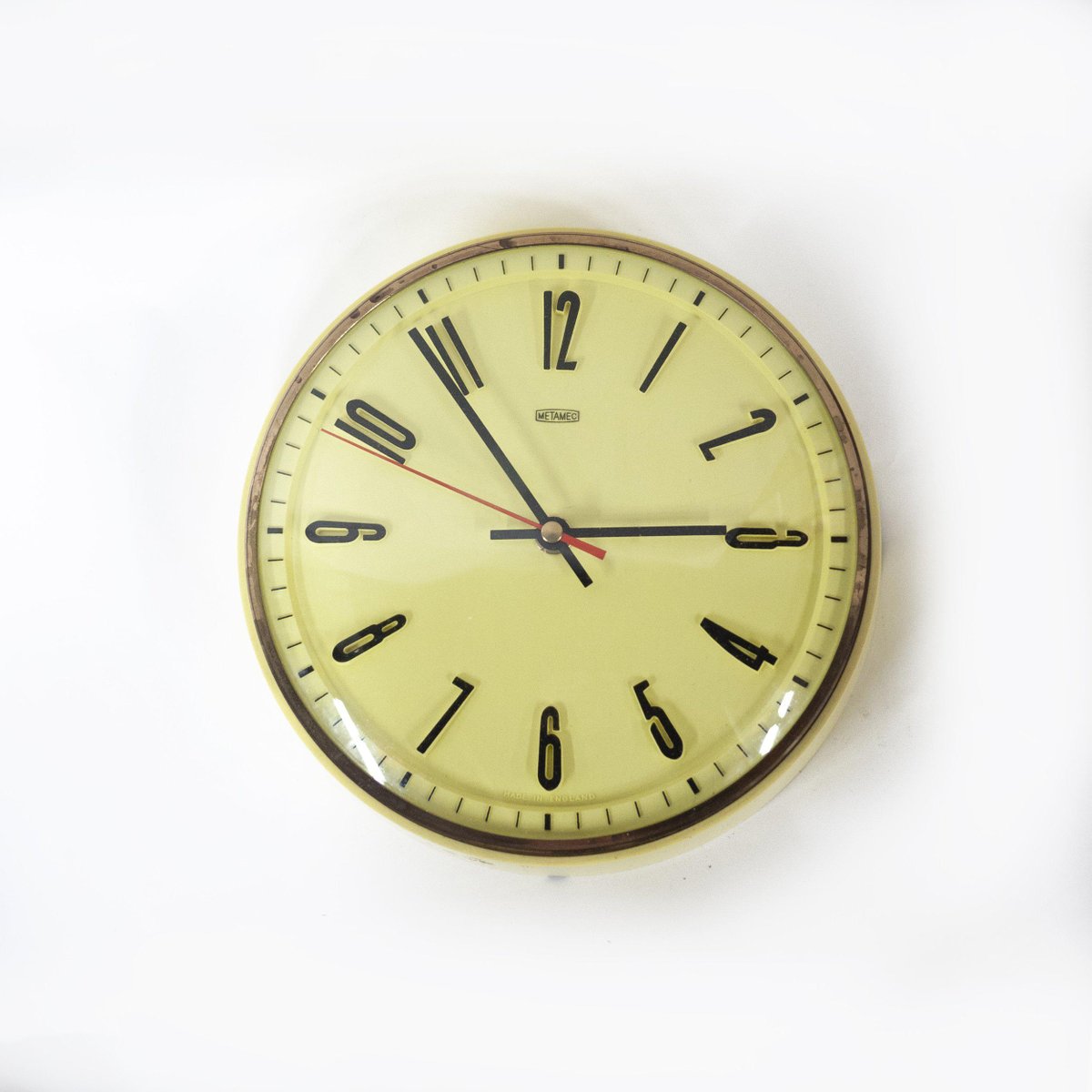 Converted Quartz Yellow Wall Clock from Metamec, 1960s for sale at Pamono