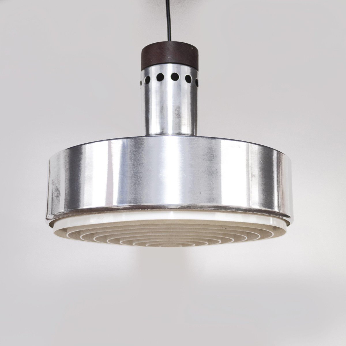 Danish Chrome and Teak Pendant Light, 1960s for sale at Pamono