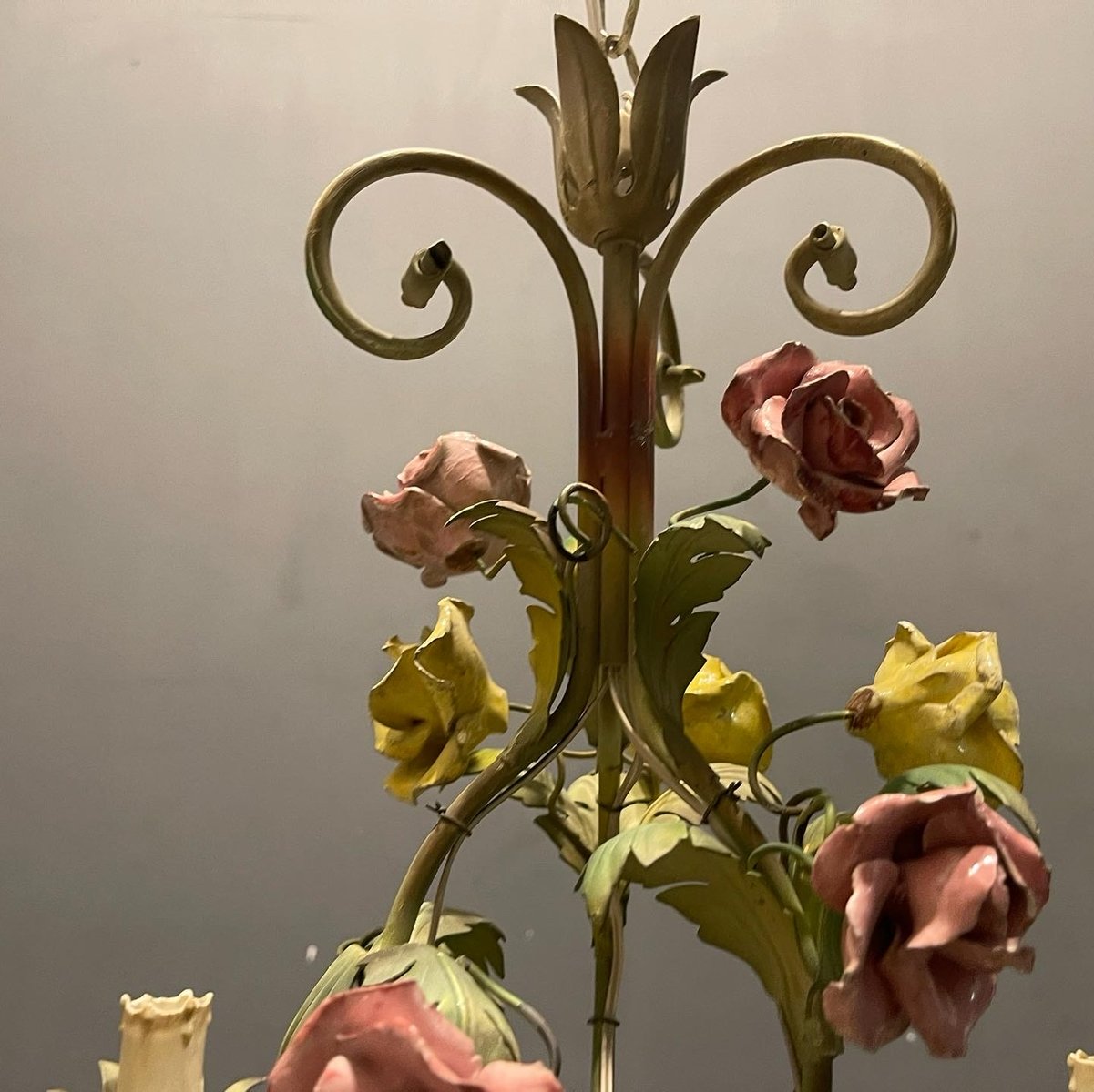 Italian Tole Ceramic Flower Chandelier, 1960s for sale at Pamono