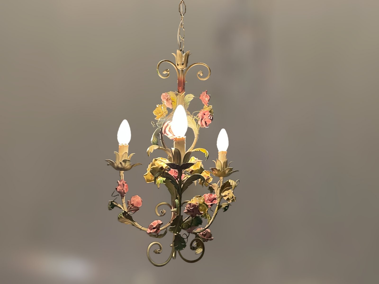 Italian Tole Ceramic Flower Chandelier, 1960s for sale at Pamono