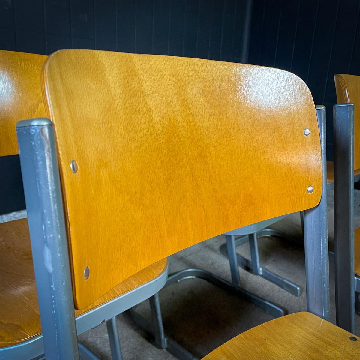 Vintage Stacking School Chair with Gray Metal Frame for sale at Pamono